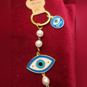 EVIL EYE / GOOD LUCK Greek keychain with Faux Pearls NWT
